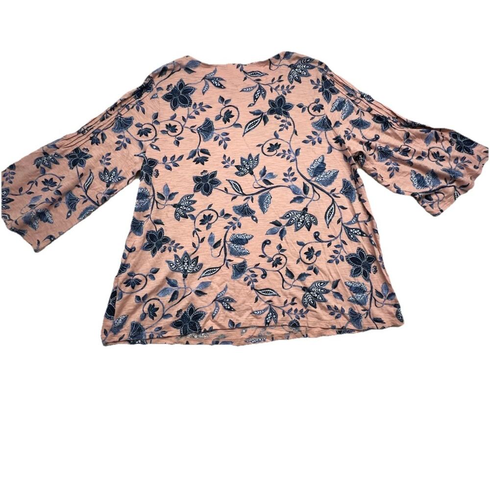 J Jill Top Womens XL Blouse Pink Floral Print Stretch Boatneck Romantic - Picture 8 of 8
